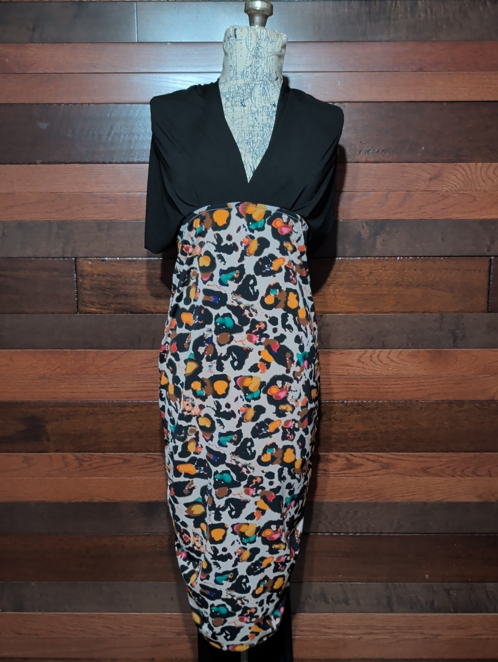 Moda International Black & Multi-Color Leopard Print Waist-Detail Dress